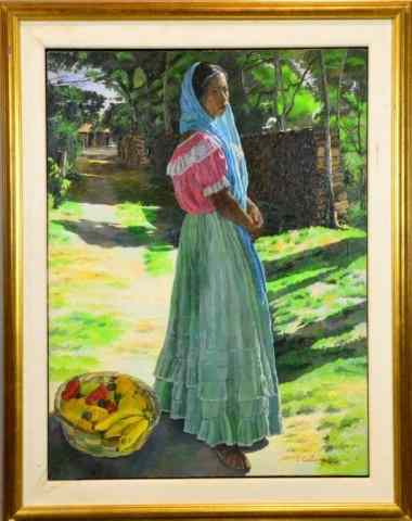 Appraisal: C CASTANEDA OIL ON CANVASFull figure of lady in peasant