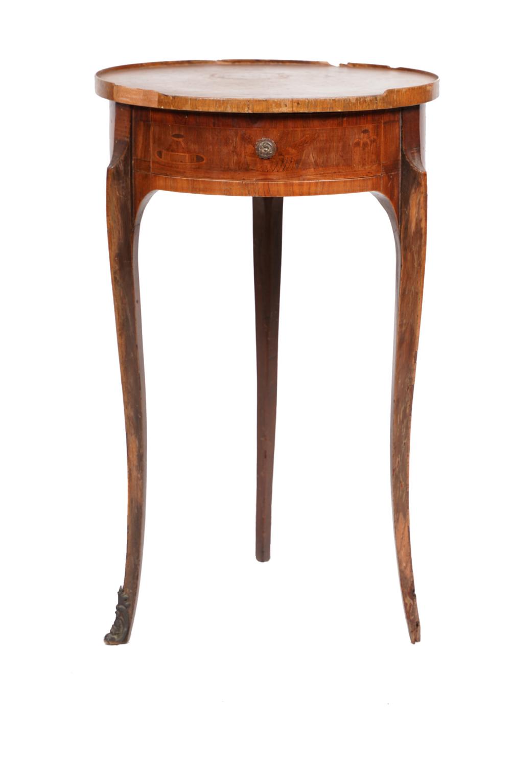 Appraisal: FRENCH CIRCULAR WALNUT MARQUETRY OCCASIONAL TABLECondition loss of veneer and