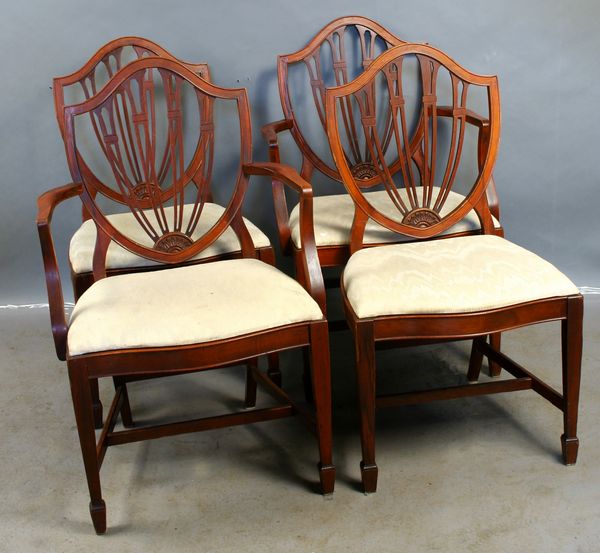 Appraisal: Set of four custom mahogany shield-back chairs EST -