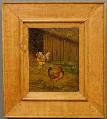 Appraisal: Oil on canvas painting of a barnyard scene with chickens