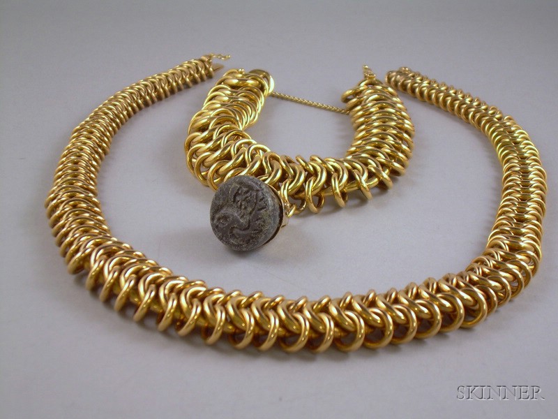 Appraisal: kt Gold Fancy Link Necklace and Bracelet Suite Middle Eastern