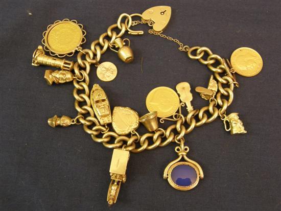 Appraisal: Victorian ct gold bracelet with charms to include a French