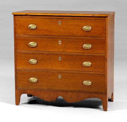 Appraisal: American Federal cherry chest four graduated dovetailed drawers shaped skirt