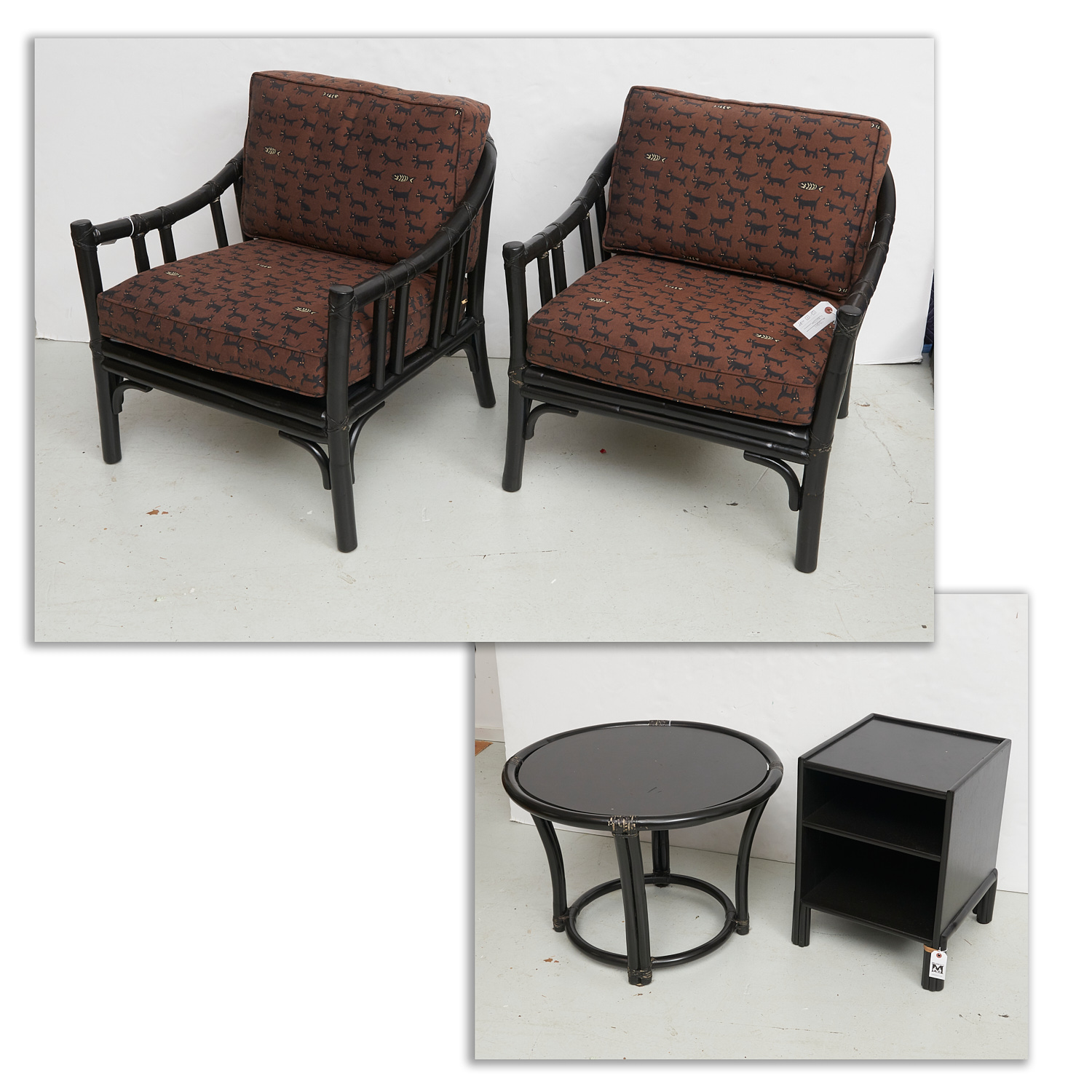 Appraisal: MCGUIRE PIECE BLACK LACQUERED FURNITURE SUITE th c comprising a