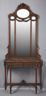 Appraisal: Continental Carved Mahogany Louis XVI Style Marble Top Console and