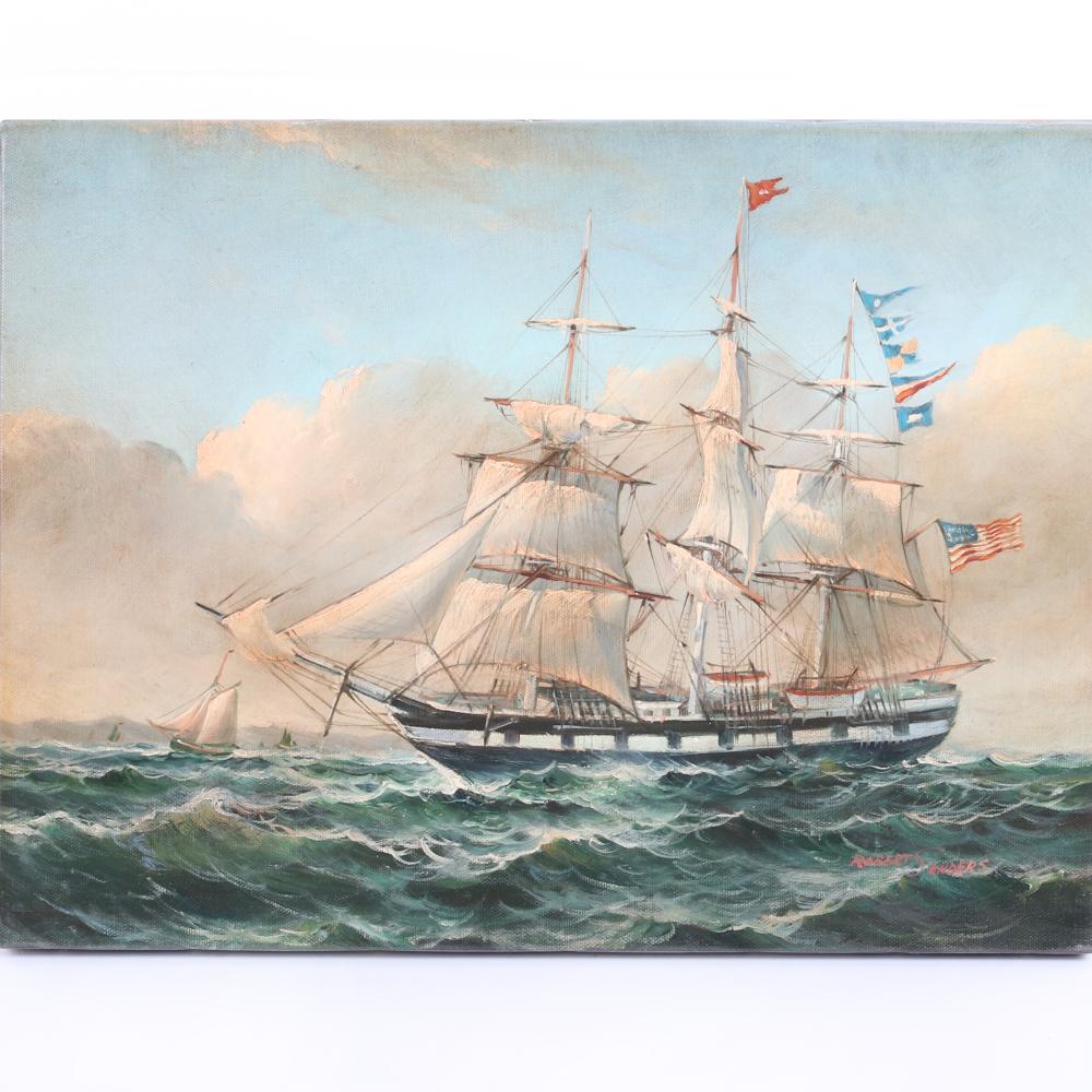 Appraisal: ROBERT SANDERS AMERICAN TH CENTURY CLIPPER SHIP ON CHOPPY WATERS