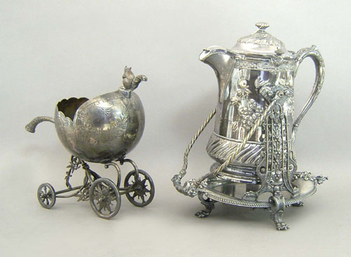 Appraisal: Silver plated hot water kettle h together with a nut