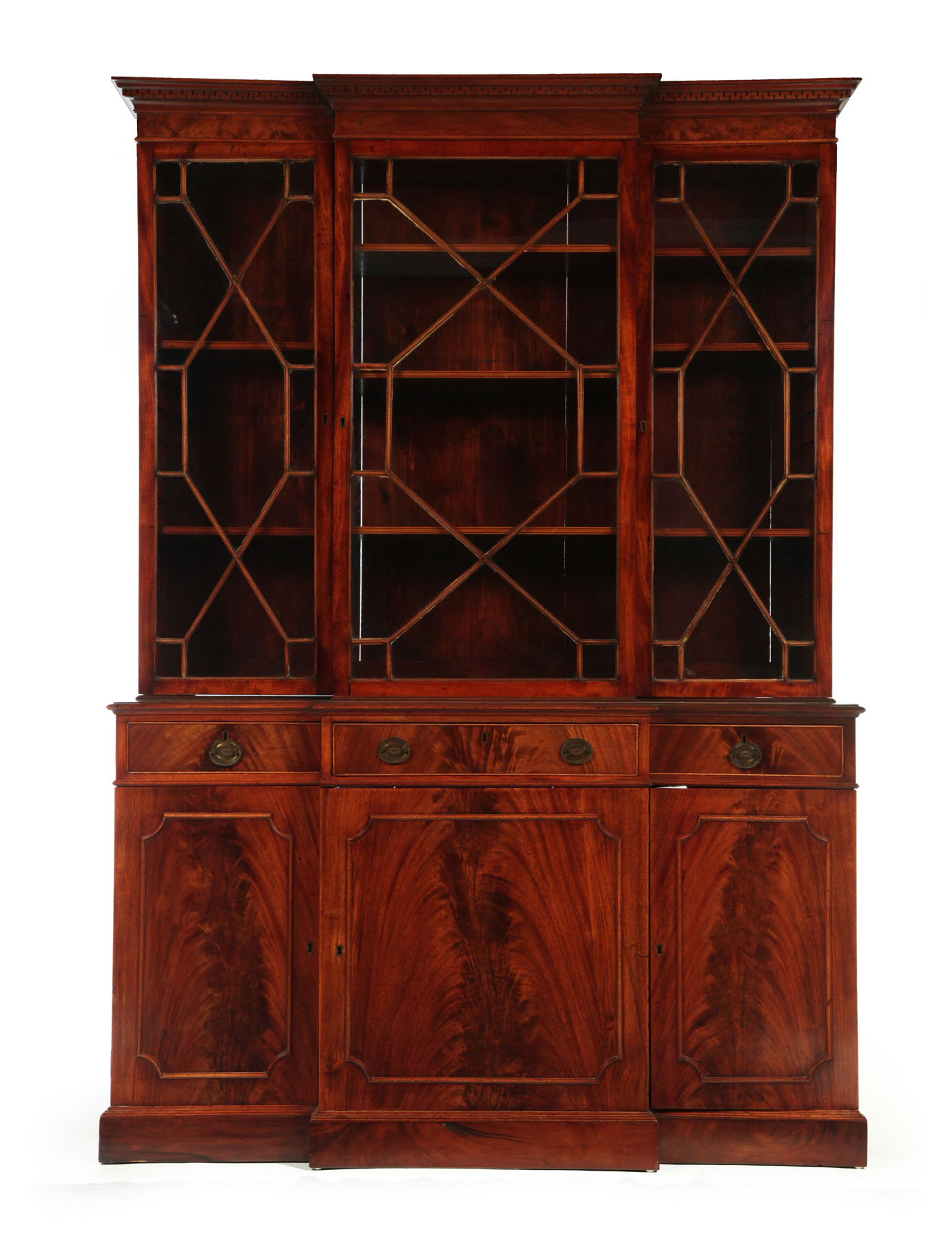 Appraisal: GEORGIAN-STYLE BREAKFRONT CABINET England th century mahogany and pine Of