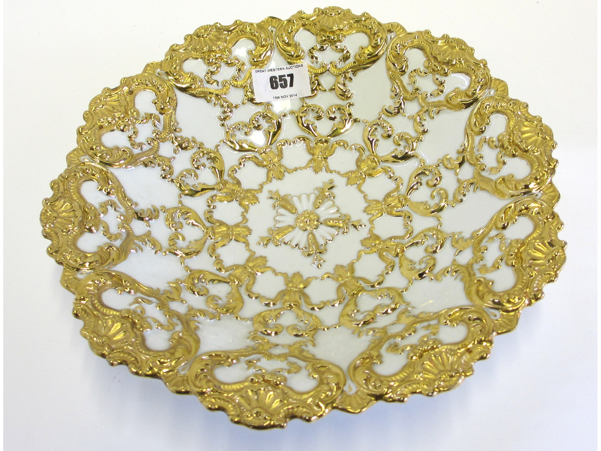 Appraisal: Meissen porcelain dish moulded in relief with gilt