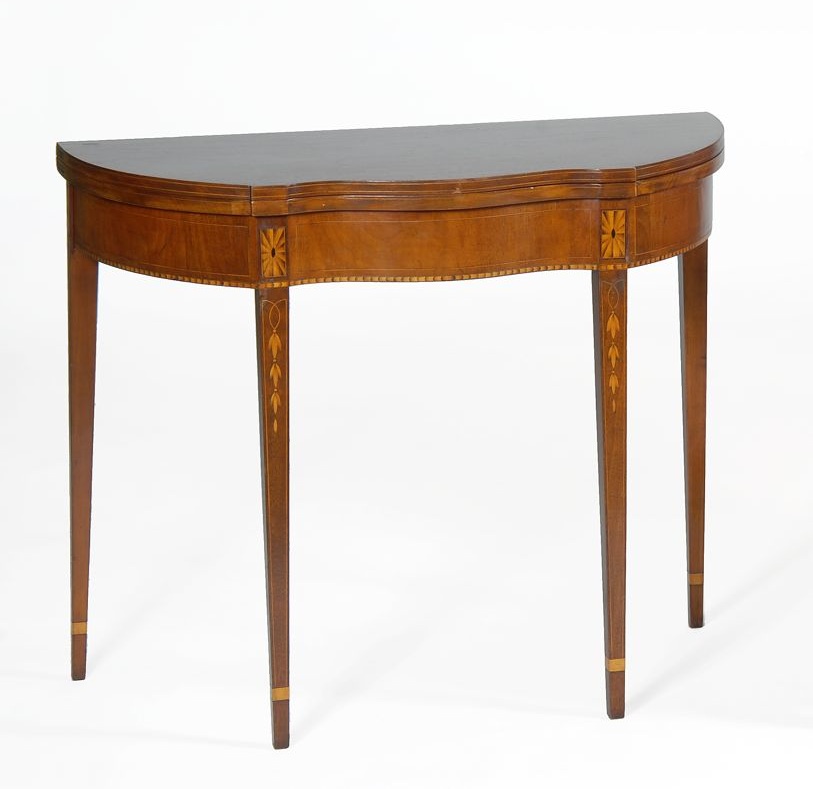 Appraisal: ANTIQUE HEPPLEWHITE CONSOLE CARD TABLE In mahogany with serpentine front