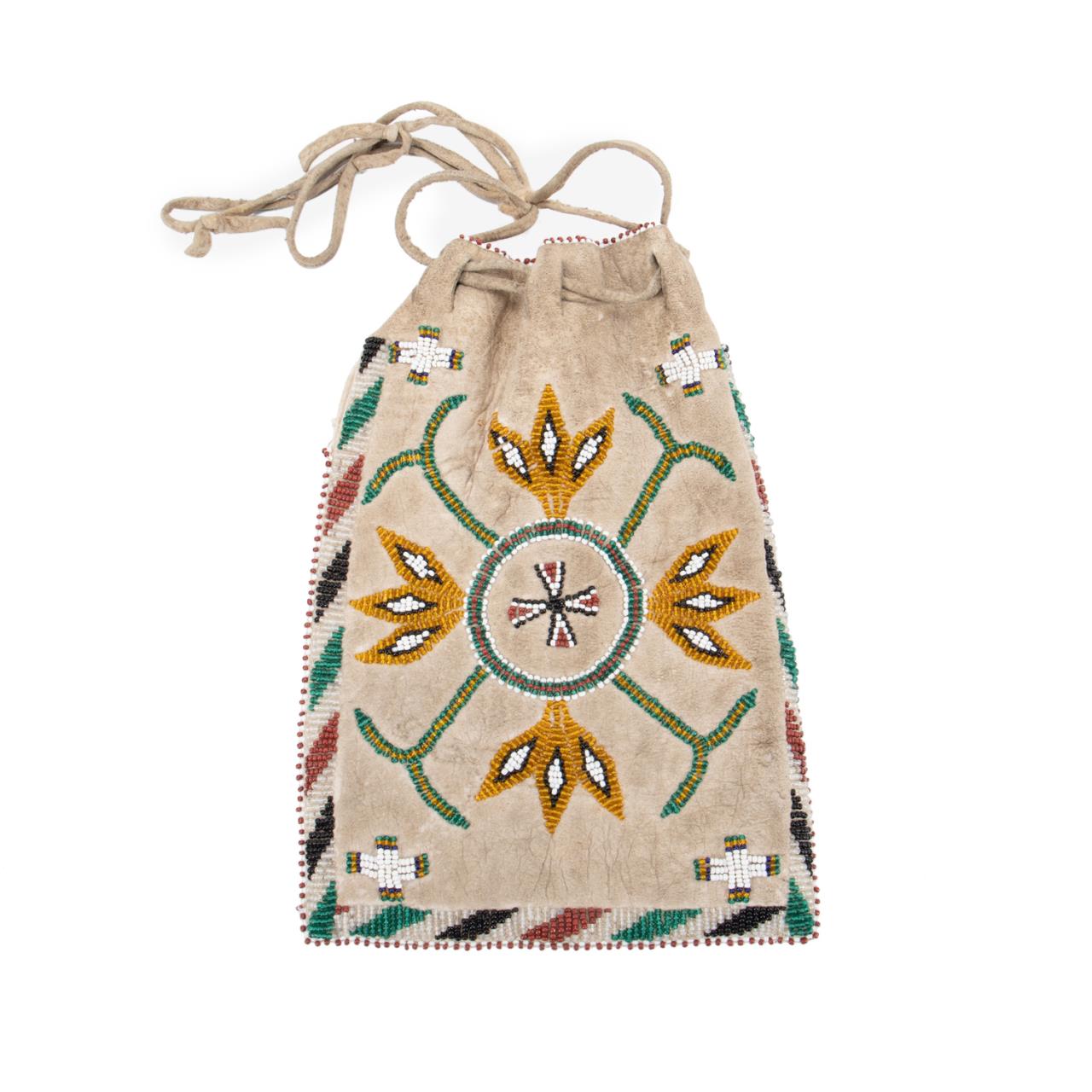 Appraisal: NATIVE AMERICAN BEADED HIDE POUCH Native American beaded hide pouch