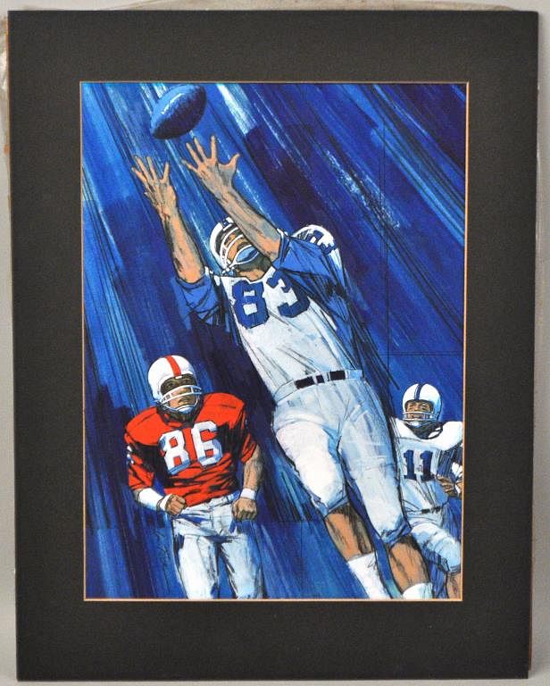 Appraisal: Lou Feck Football Illustration O P Am - signed center