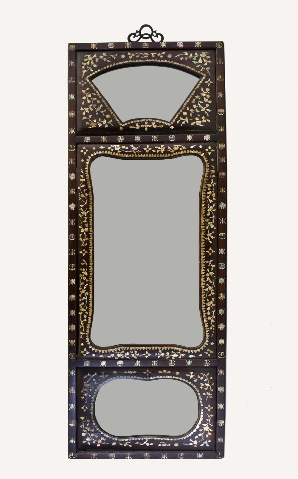 Appraisal: CHINESE MOTHER-OF-PEARL INLAID HARDWOOD MIRRORCirca Made for export The triple