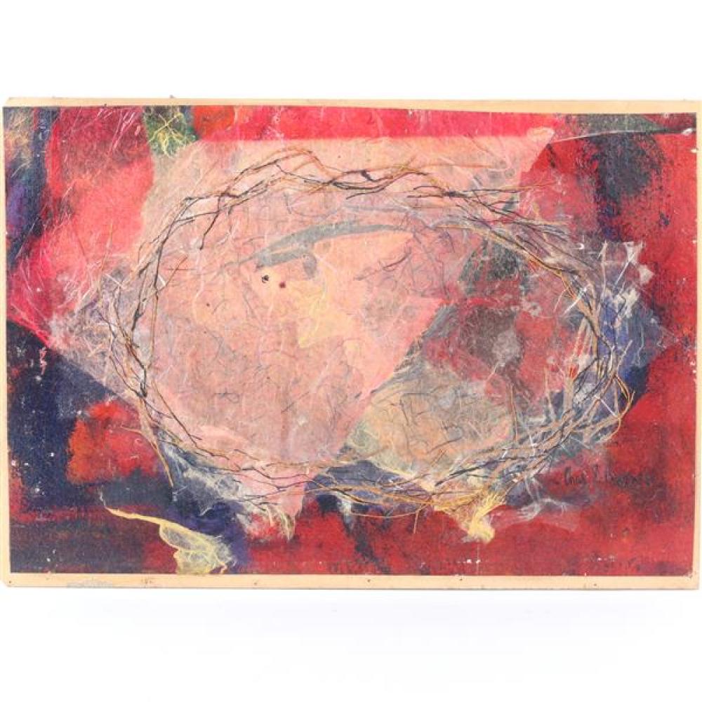 Appraisal: CHARLES E BARNES AMERICAN - NESTED BIRD ABSTRACT MIXED MEDIA