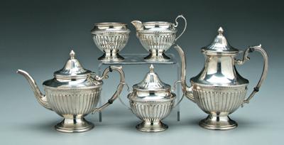 Appraisal: Five piece sterling tea service round fluted bodies pedestal bases