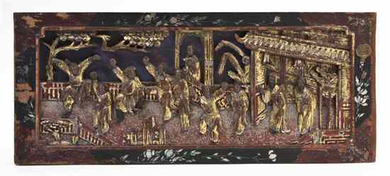 Appraisal: A Chinese Gilt Painted Carved Panel depicting figures in a