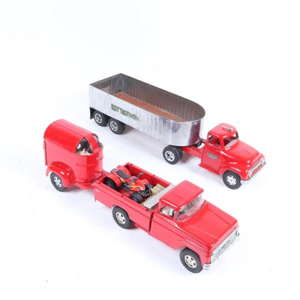 Appraisal: TWO TONKA TOYS PRESSED FARM METAL TRUCKS TRAILERS FARM TRUCK