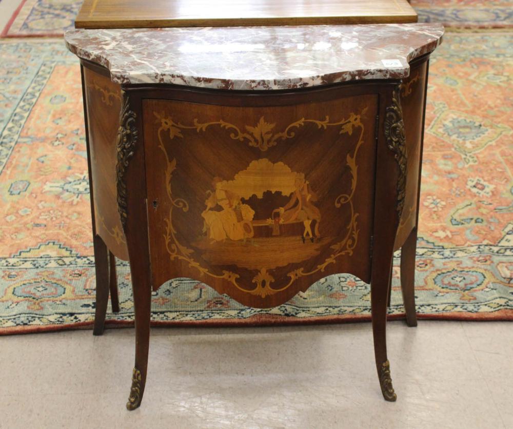 Appraisal: LOUIS XV STYLE MARBLE-TOP PETITE CABINET COMMODE Italian made late