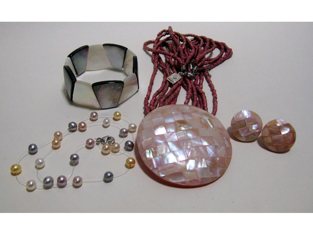 Appraisal: Lot comprising cultured pearl necklace MOP bracelet and MOP necklace