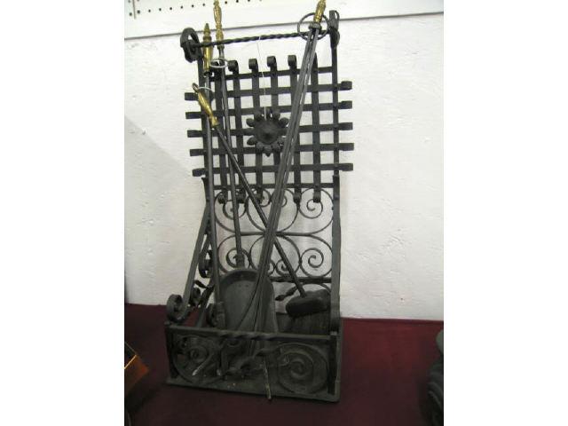 Appraisal: Wrought Iron Fireplace Tool Set