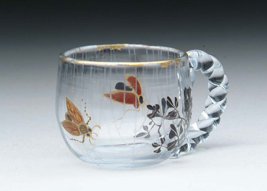 Appraisal: GALLE MINIATURE CUP Rare early Galle miniature has enameled leaves