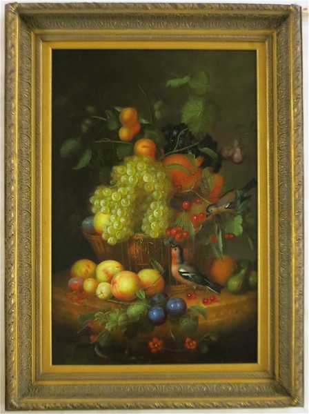 Appraisal: AUSTRIAN SCHOOL OIL ON CANVAS fruit still-life with birds th