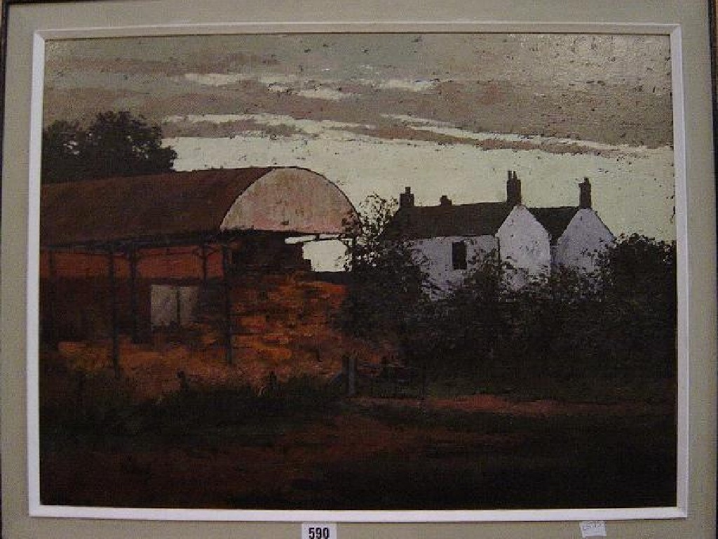 Appraisal: An oil painting on board showing a barn and farmhouse