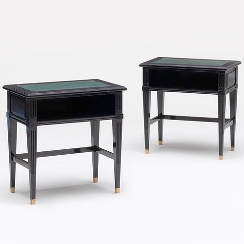 Appraisal: PAIR OF MAISON JANSEN BRASS-MOUNTED EBONIZED SIDE TABLES STAMPED JANSENFitted