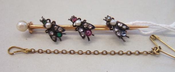 Appraisal: A rose diamond cultured pearl and gem set brooch designed