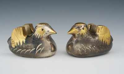 Appraisal: Bronze Folding Screen Holders A pair of bird scroll weights