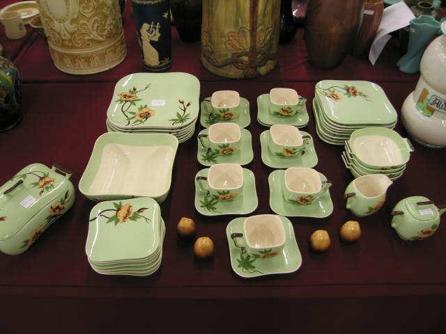 Appraisal: California Art Pottery Dinner Service by Weil Ware Rose green