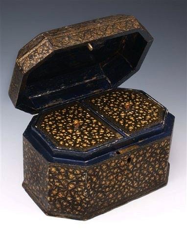 Appraisal: A REGENCY PAPIER MACHE AND PAINTED TEA CADDY of octagonal