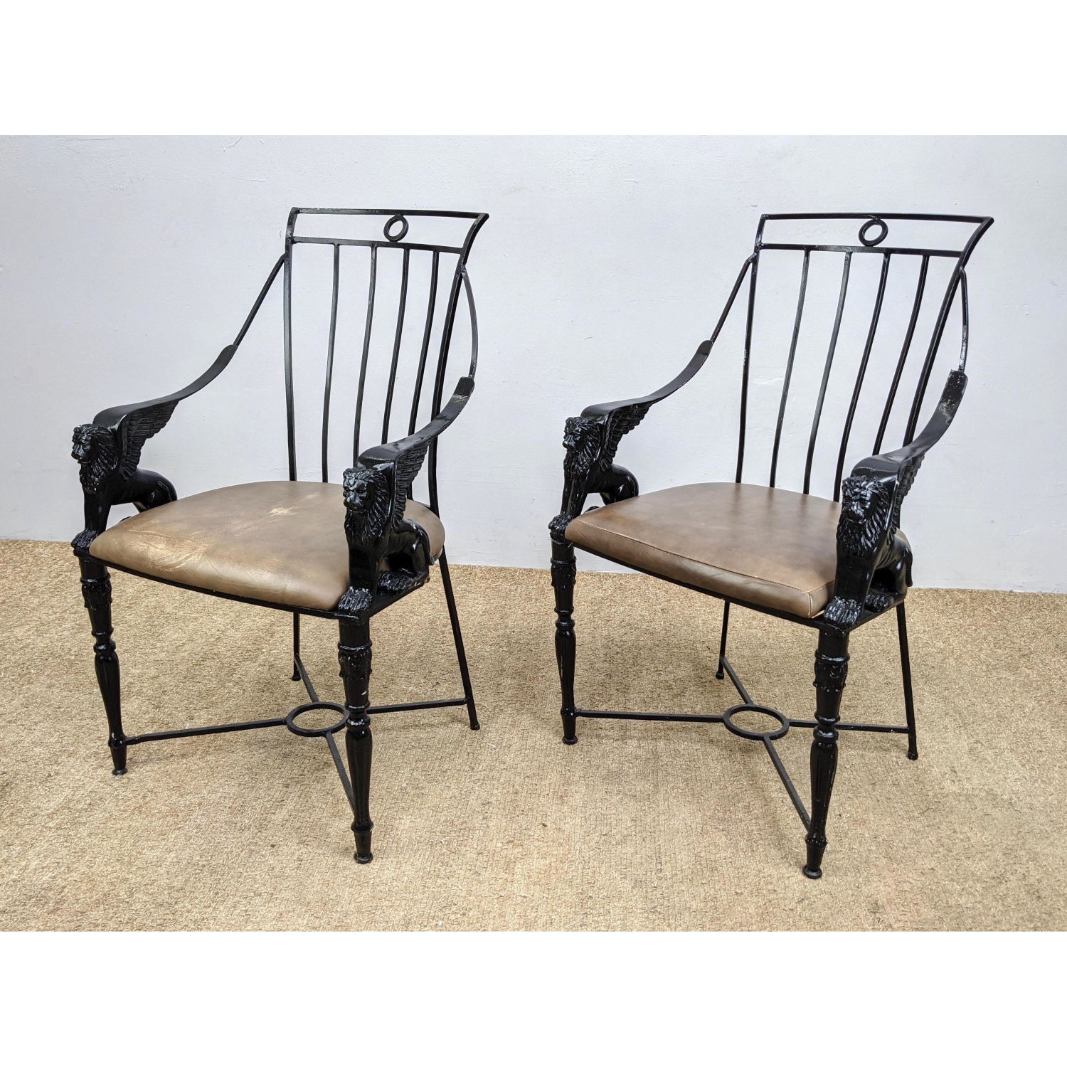 Appraisal: Pr Metal Winged Lion Arm Chairs All Metal Frames with