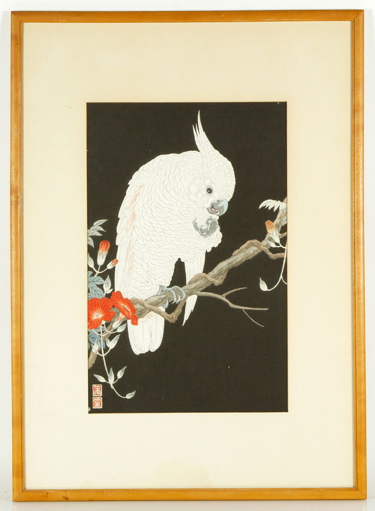 Appraisal: - Japanese Wood Block print Wood block print of parrot