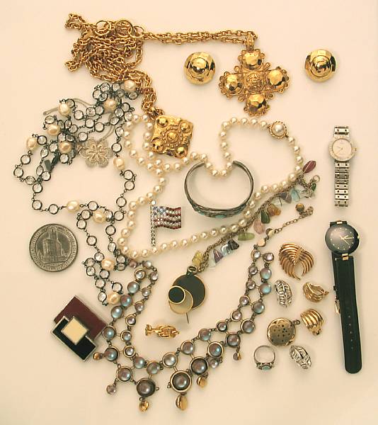 Appraisal: A collection of costume and silver jewelry and watches including