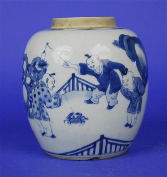 Appraisal: CHINESE BLUE AND WHITE FIGURAL DECORATED GINGER JAR Kangxi Period