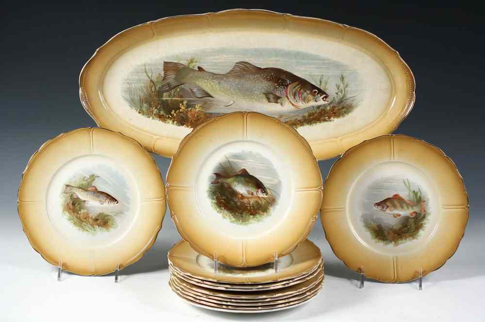 Appraisal: PC GERMAN FISH SET - German Porcelain Fish Set marked