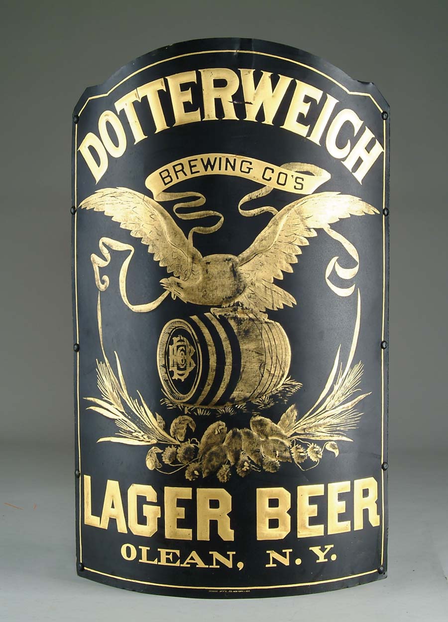 Appraisal: DOTTERWEICH BREWING CO TIN SIGN Early embossed curved tin corner