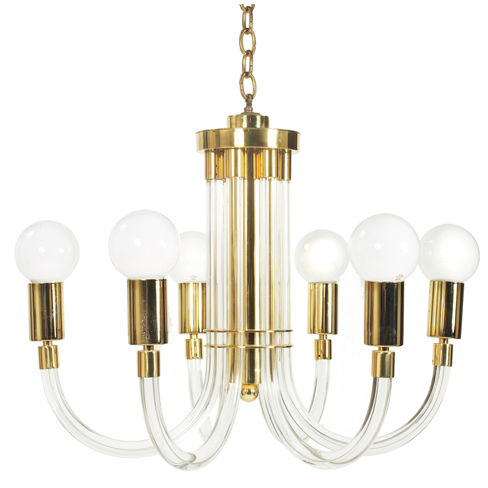 Appraisal: Dorothy Thorpe chandelier six solid Lucite arms brass sockets and