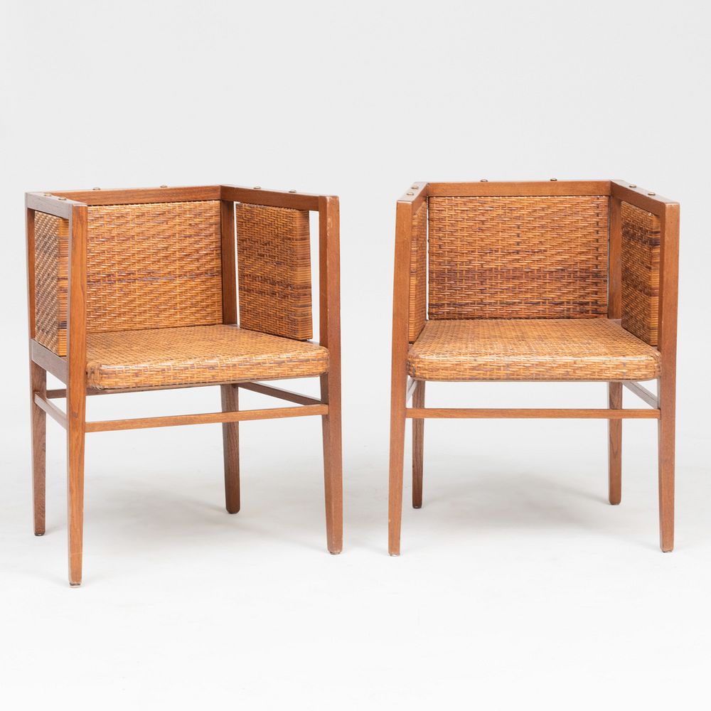 Appraisal: Pair of Wilhelm Schmidt Oak and Cane Armchairs x x