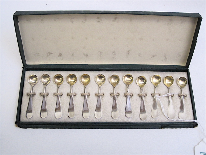 Appraisal: SET OF TWELVE AMERICAN STERLING SALT SPOONS with gilt bowls