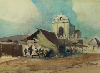 Appraisal: Watercolor Gerard Muller Gerard Muller Dutch - Orientalist Market Scene