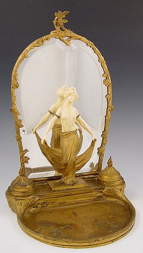 Appraisal: FUGERE Henri French - Dore Bronze and Ivory Figural Dual