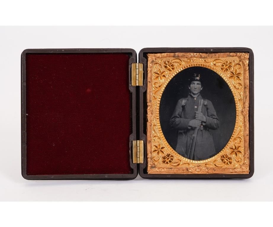 Appraisal: Tintype of a Confederate soldier mounted in a newer gutta