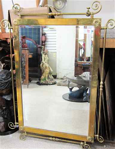 Appraisal: VICTORIAN STYLE BRASS-FRAMED WALL MIRROR rectangular the brass framed with