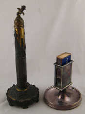 Appraisal: A bronze Gothic column Day's Patent Candle shade c Rosette