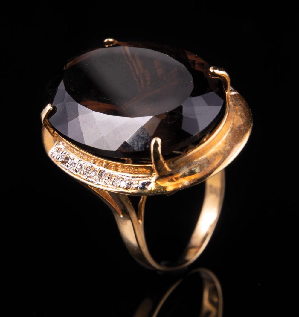 Appraisal: kt Yellow Gold Smokey Quartz and Diamond Ring TOGETHER WITH