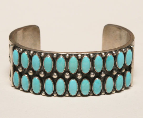 Appraisal: Navajo sterling and turquoise bracelet Artist signed KS Overall W