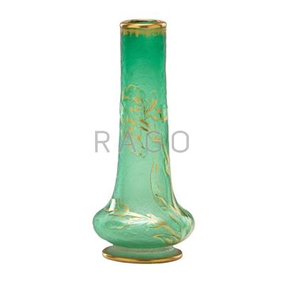 Appraisal: DAUM NANCY MINIATURE VASE Gilded highlights on green ground late