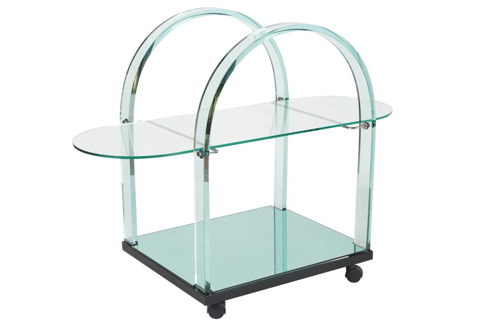 Appraisal: MODERNIST GLASS BEVERAGE CARTwith mirrored base raised on casters inches